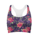 Rose Pansy Floral Flower Pattern Print Women's Sports Bra