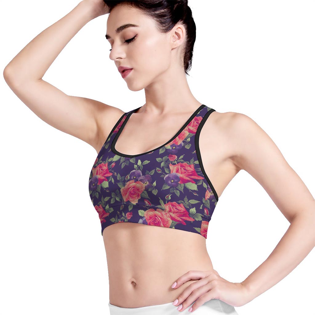 Rose Pansy Floral Flower Pattern Print Women's Sports Bra