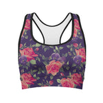 Rose Pansy Floral Flower Pattern Print Women's Sports Bra
