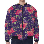 Rose Pansy Floral Flower Pattern Print Zip Sleeve Bomber Jacket