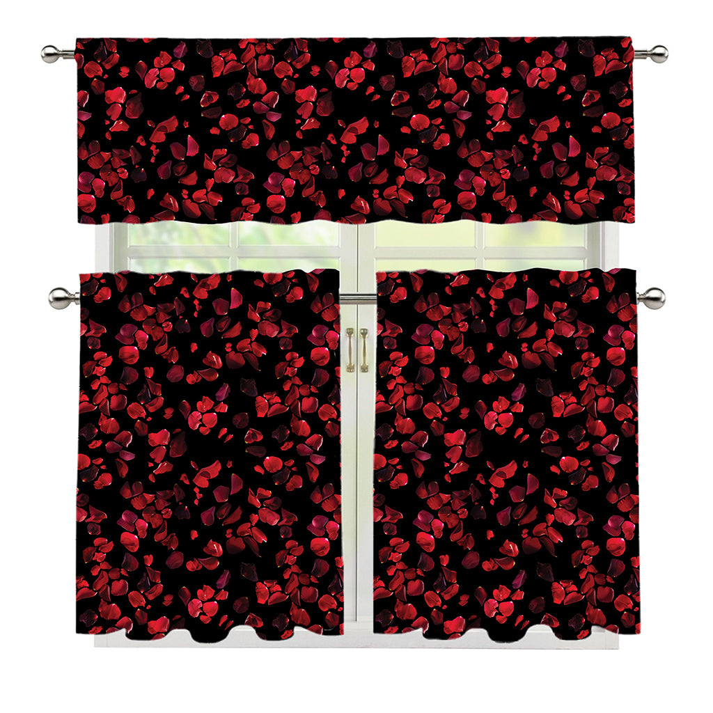 Rose Petals Pattern Print 3 Piece Kitchen Curtains
