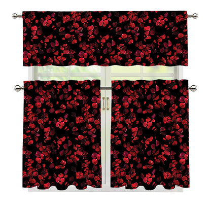 Rose Petals Pattern Print 3 Piece Kitchen Curtains