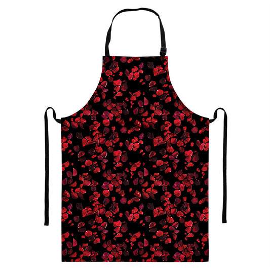 Rose Petals Pattern Print Bib Apron With Pocket