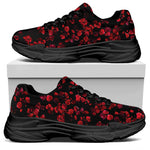 Rose Petals Pattern Print Black Chunky Shoes