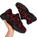 Rose Petals Pattern Print Black Chunky Shoes