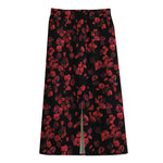 Rose Petals Pattern Print Cotton Front Slit Maxi Skirt