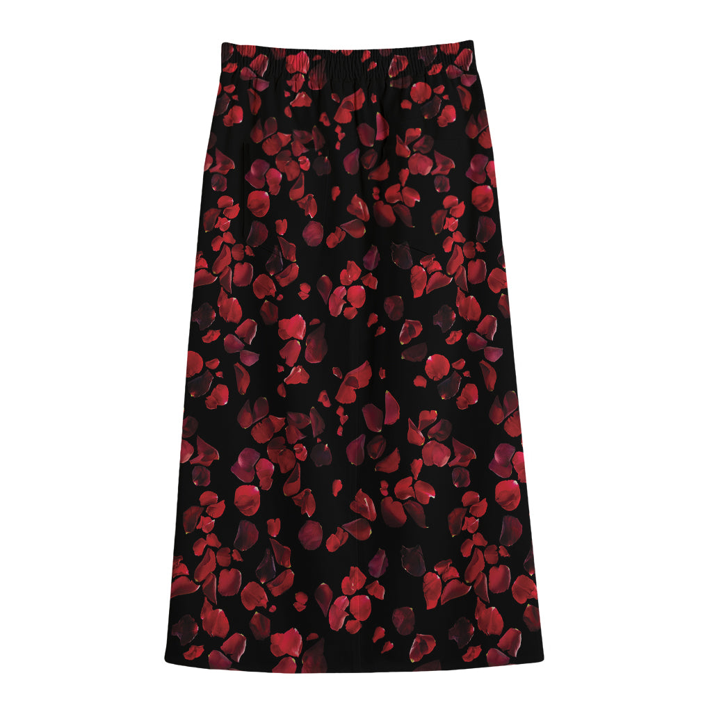 Rose Petals Pattern Print Cotton Front Slit Maxi Skirt