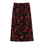 Rose Petals Pattern Print Cotton Front Slit Maxi Skirt