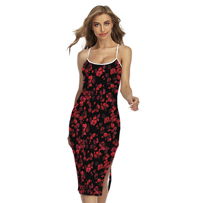 Rose Petals Pattern Print Cross Back Cami Dress