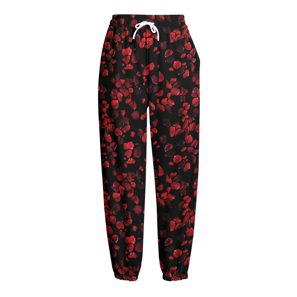 Rose Petals Pattern Print Fleece Lined Knit Pants