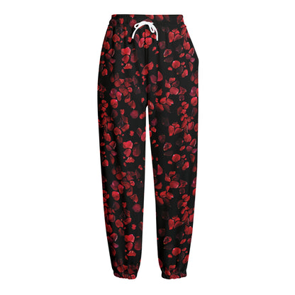Rose Petals Pattern Print Fleece Lined Knit Pants