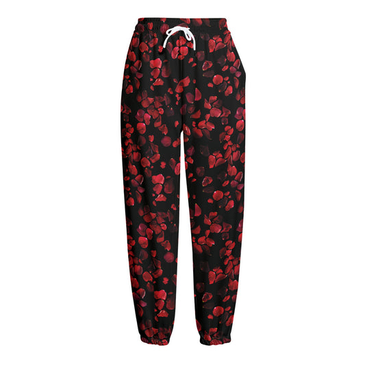 Rose Petals Pattern Print Fleece Lined Knit Pants