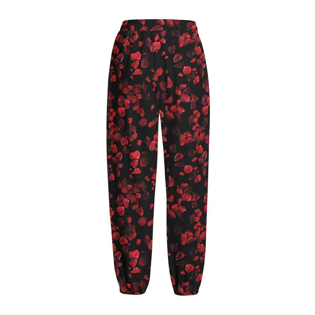 Rose Petals Pattern Print Fleece Lined Knit Pants