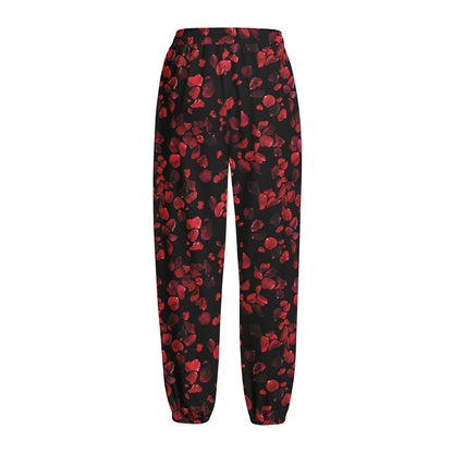 Rose Petals Pattern Print Fleece Lined Knit Pants