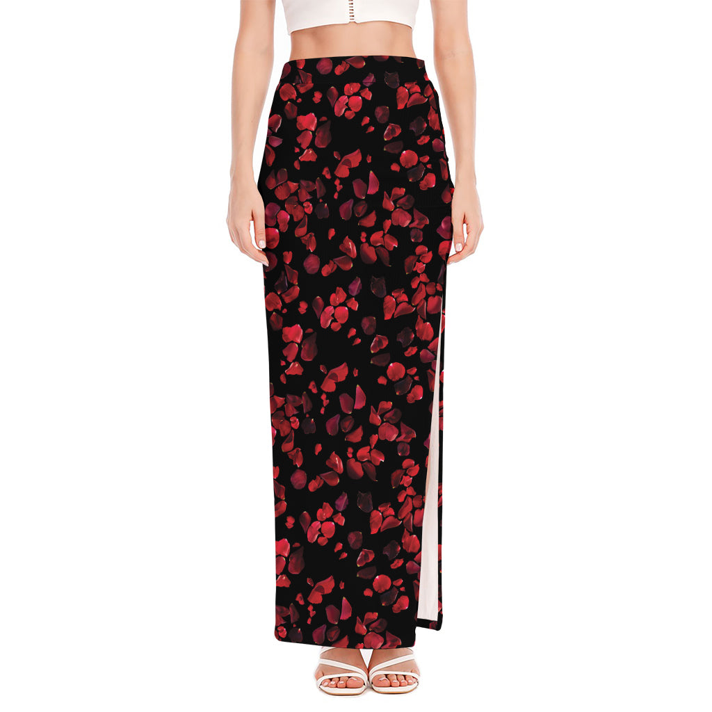 Rose Petals Pattern Print High Slit Maxi Skirt