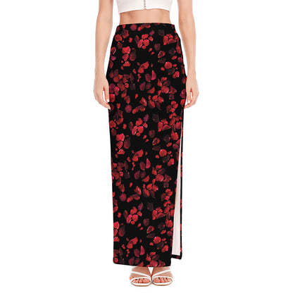 Rose Petals Pattern Print High Slit Maxi Skirt