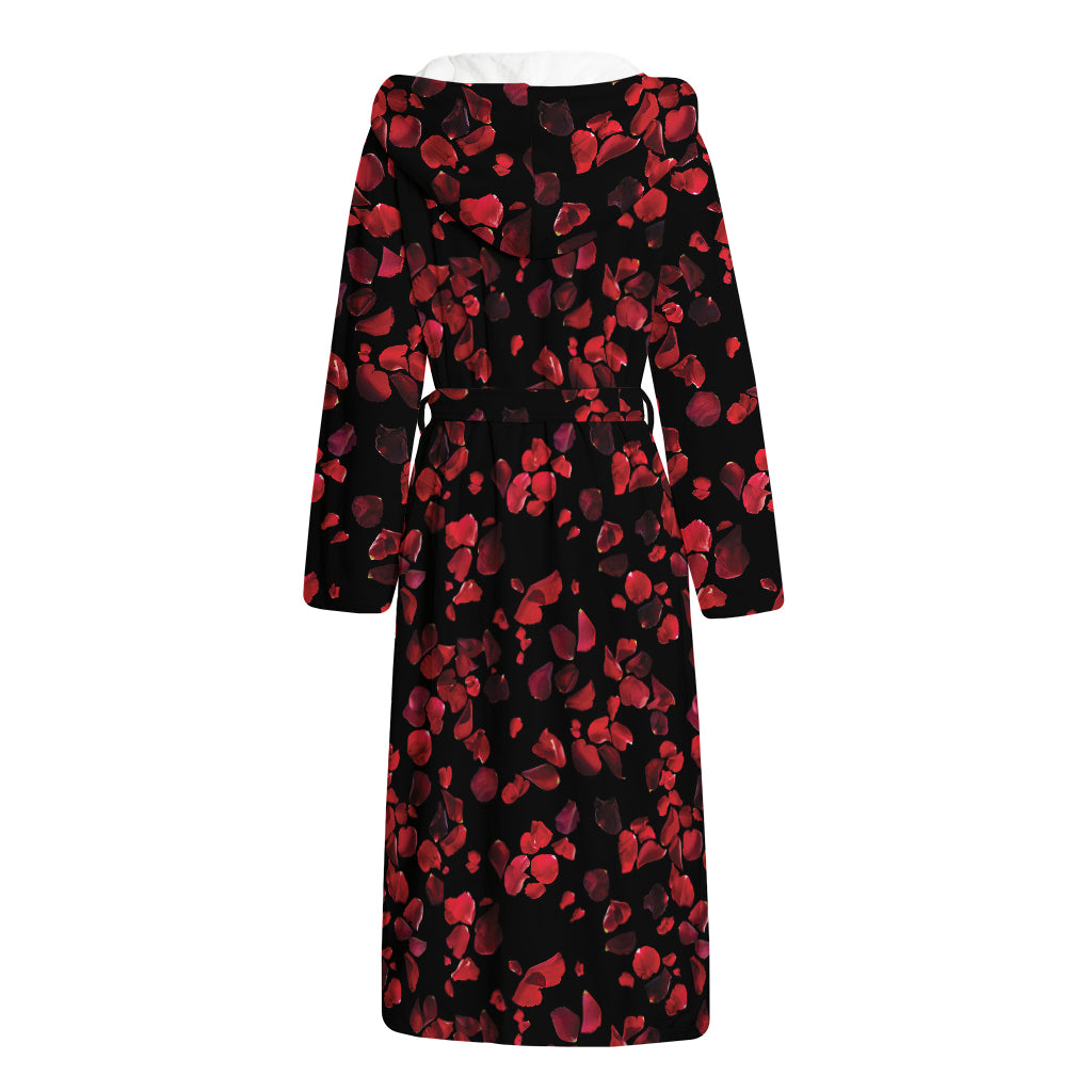 Rose Petals Pattern Print Hooded Bathrobe