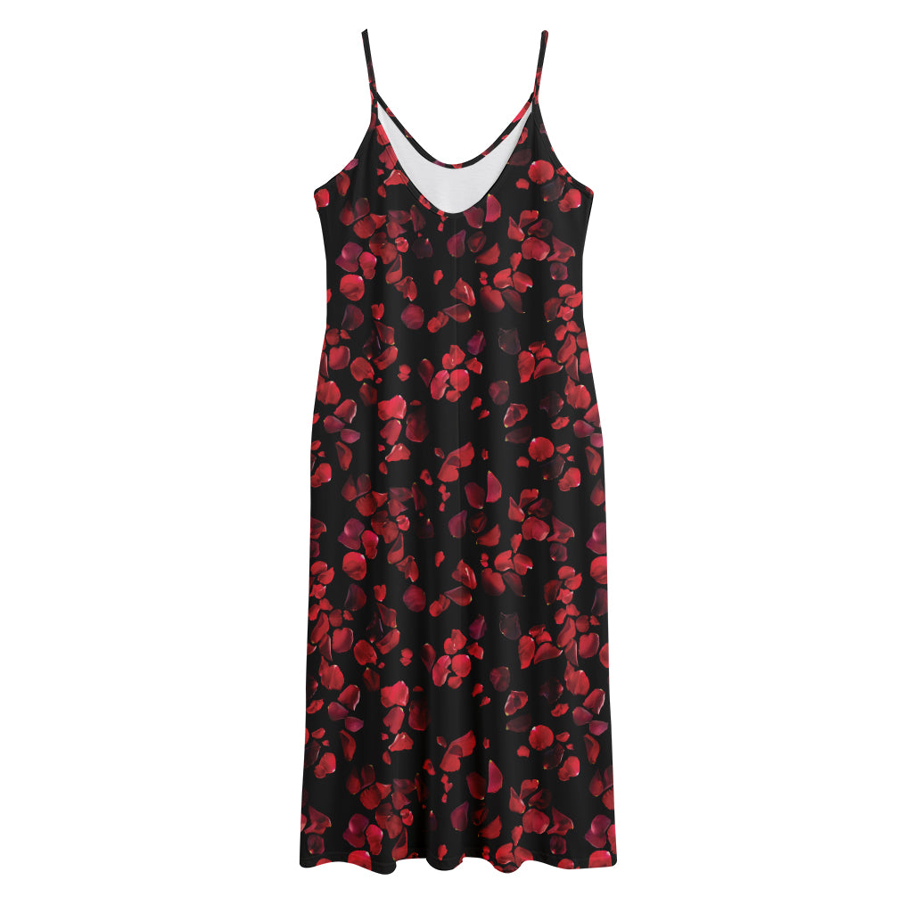Rose Petals Pattern Print Jersey Midi Cami Dress