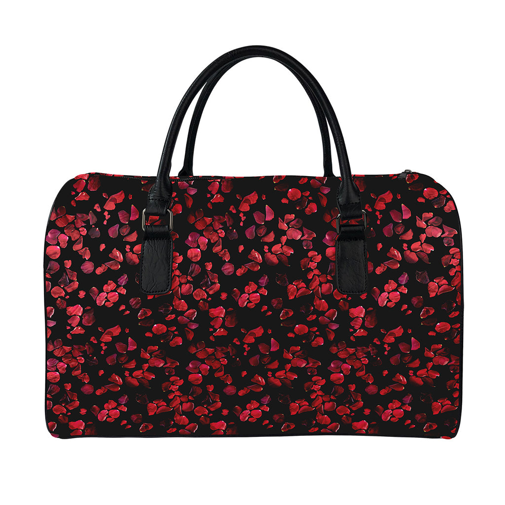 Rose Petals Pattern Print Leather Duffle Bag