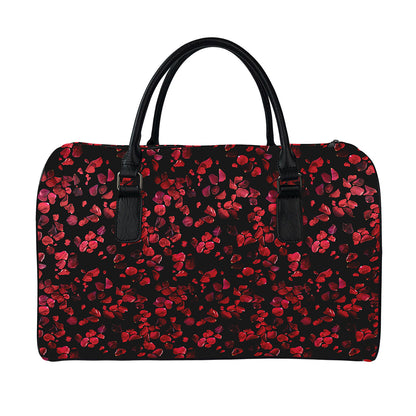 Rose Petals Pattern Print Leather Duffle Bag