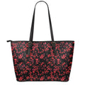 Rose Petals Pattern Print Leather Tote Bag With Zipper