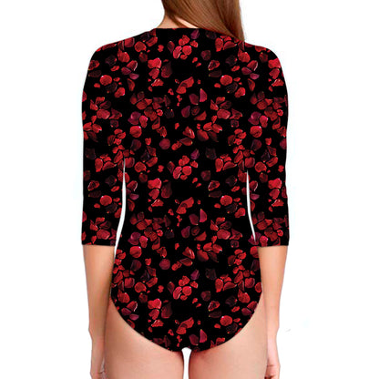 Rose Petals Pattern Print Long Sleeve Swimsuit