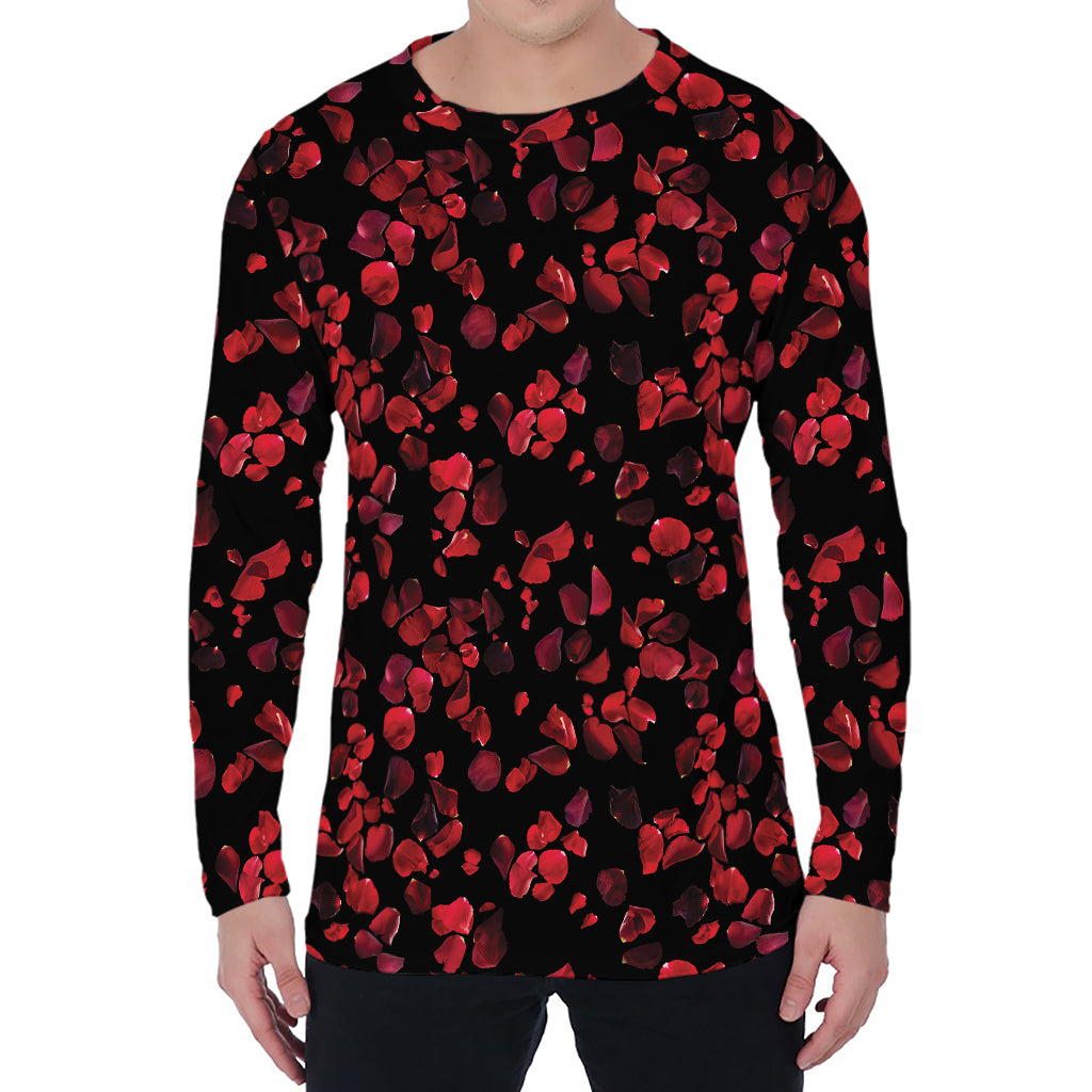 Rose Petals Pattern Print Men's Long Sleeve T-Shirt