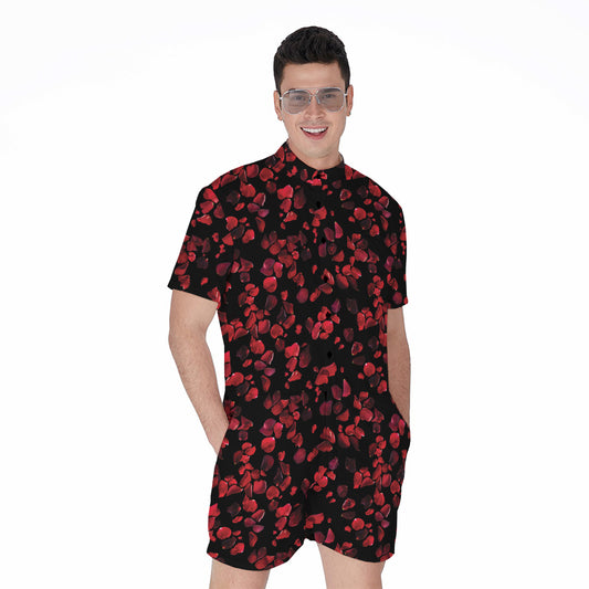 Rose Petals Pattern Print Men's Rompers