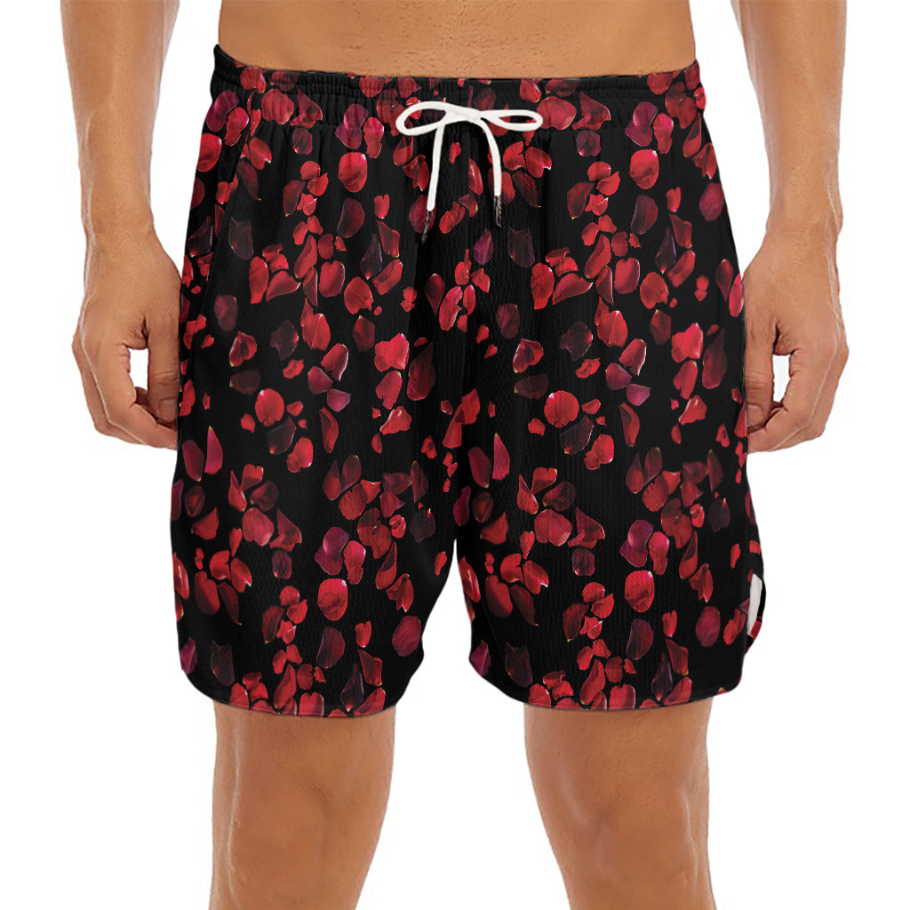 Rose Petals Pattern Print Men's Split Running Shorts