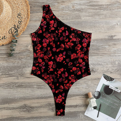 Rose Petals Pattern Print One Shoulder Bodysuit