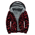 Rose Petals Pattern Print Sherpa Lined Zip Up Hoodie