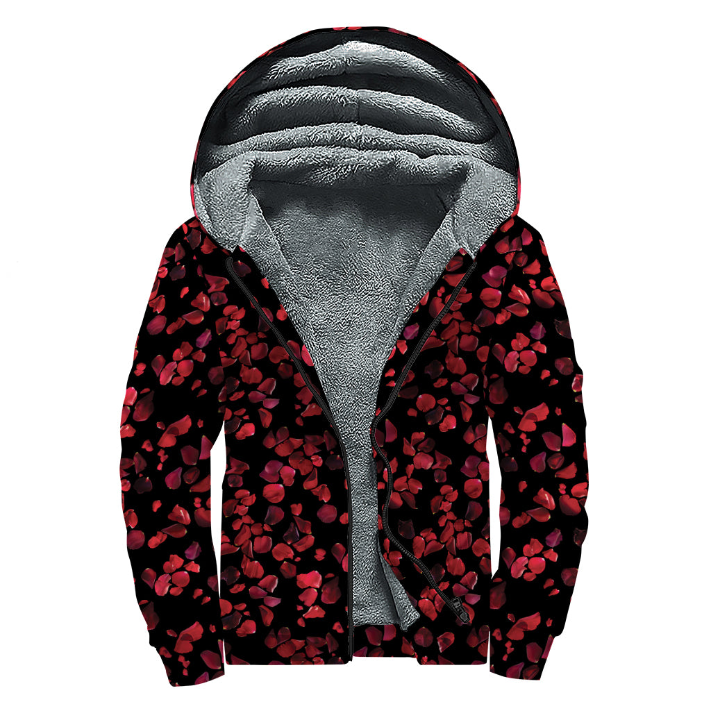 Rose Petals Pattern Print Sherpa Lined Zip Up Hoodie