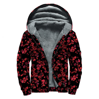 Rose Petals Pattern Print Sherpa Lined Zip Up Hoodie