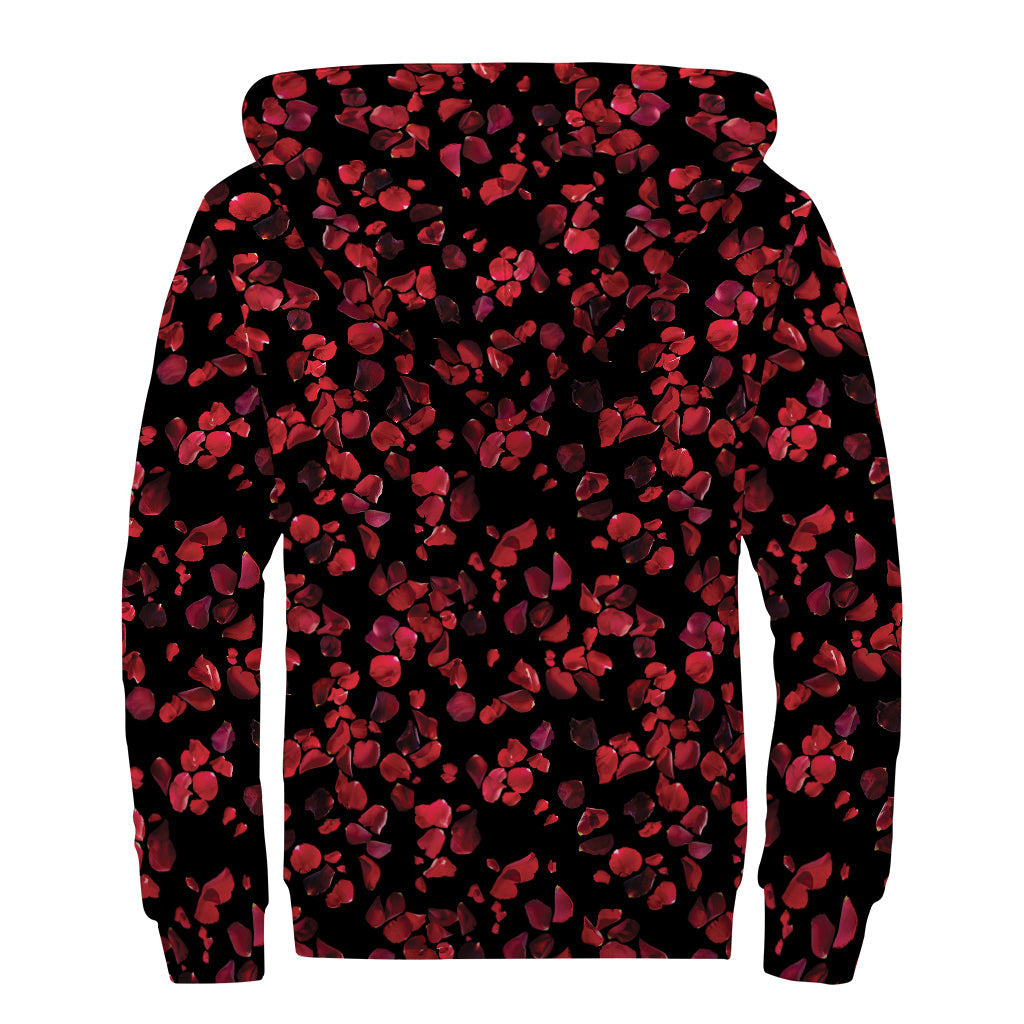 Rose Petals Pattern Print Sherpa Lined Zip Up Hoodie