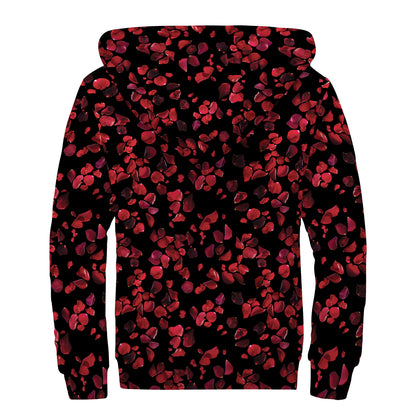 Rose Petals Pattern Print Sherpa Lined Zip Up Hoodie