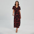 Rose Petals Pattern Print Short Sleeve Maxi Dress