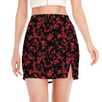 Rose Petals Pattern Print Side Slit Mini Skirt