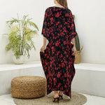 Rose Petals Pattern Print Silk V-Neck Kaftan Dress