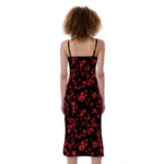 Rose Petals Pattern Print Slim Fit Midi Cami Dress