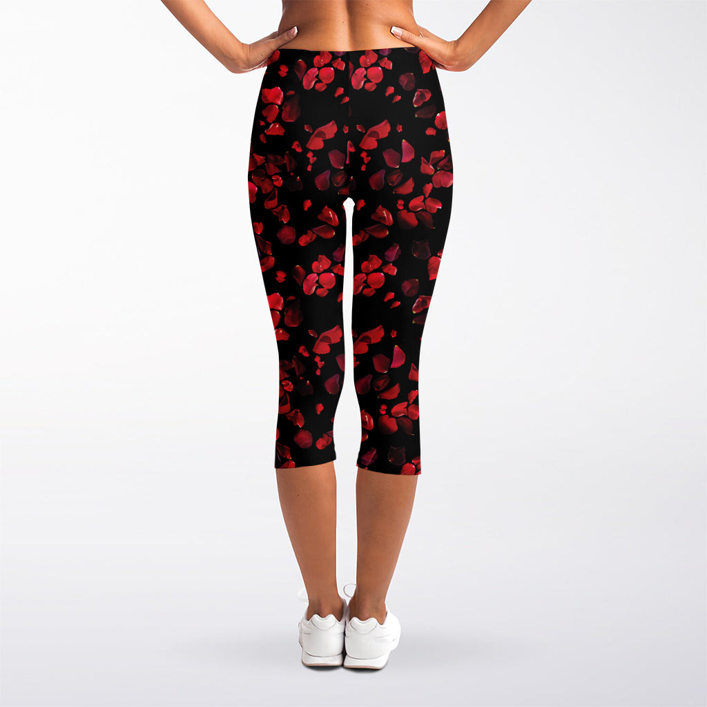 Rose Petals Pattern Print Women's Capri Leggings