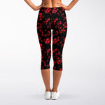 Rose Petals Pattern Print Women's Capri Leggings