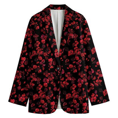 Rose Petals Pattern Print Women's Cotton Blazer