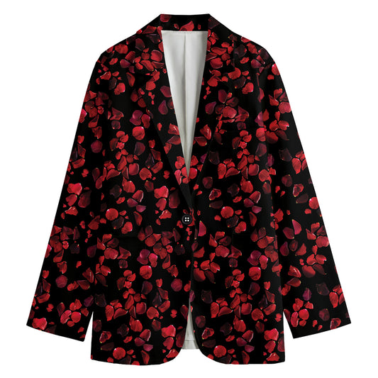 Rose Petals Pattern Print Women's Cotton Blazer