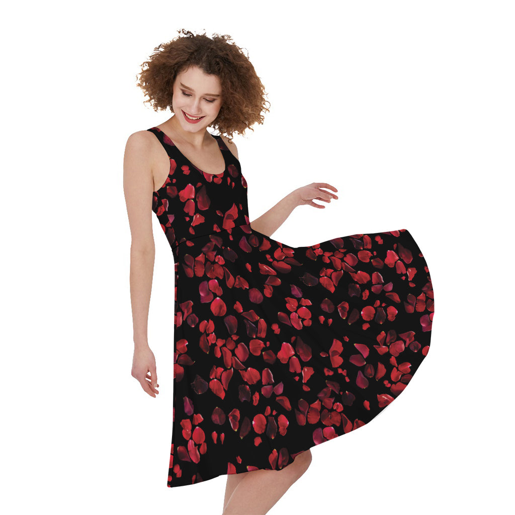 Rose Petals Pattern Print Women's Sleeveless Dress