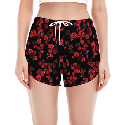Rose Petals Pattern Print Women's Split Running Shorts
