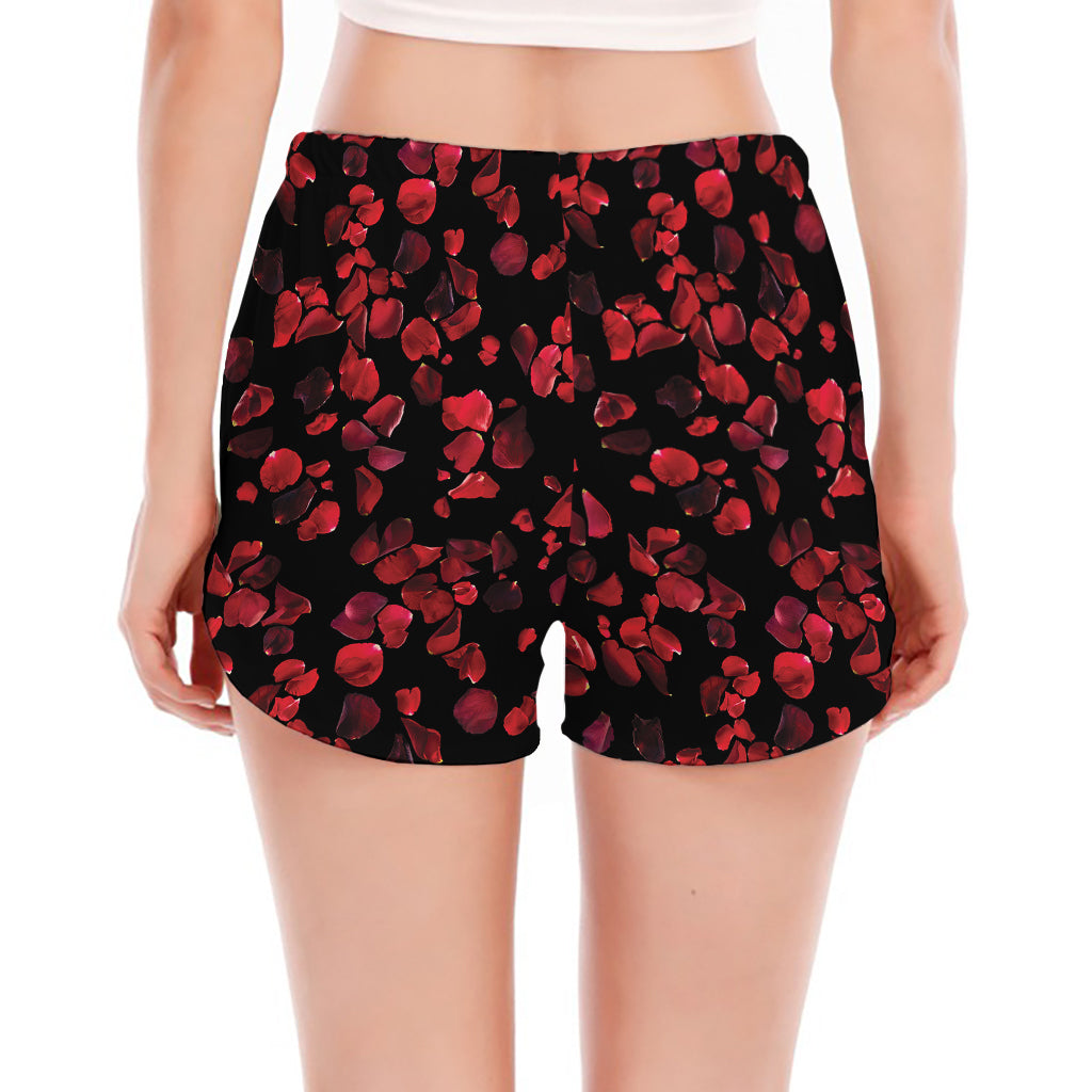 Rose Petals Pattern Print Women's Split Running Shorts