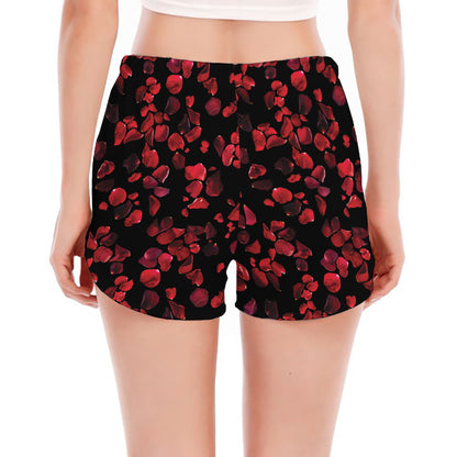Rose Petals Pattern Print Women's Split Running Shorts