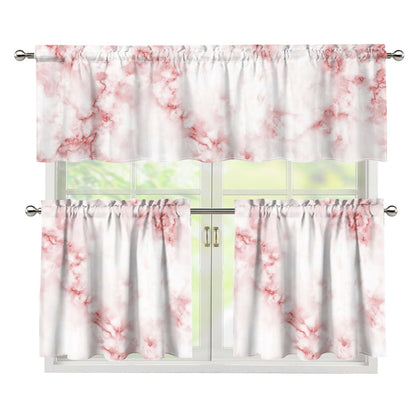 Rose Pink Marble Print 3 Piece Kitchen Curtains