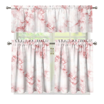 Rose Pink Marble Print 3 Piece Kitchen Curtains