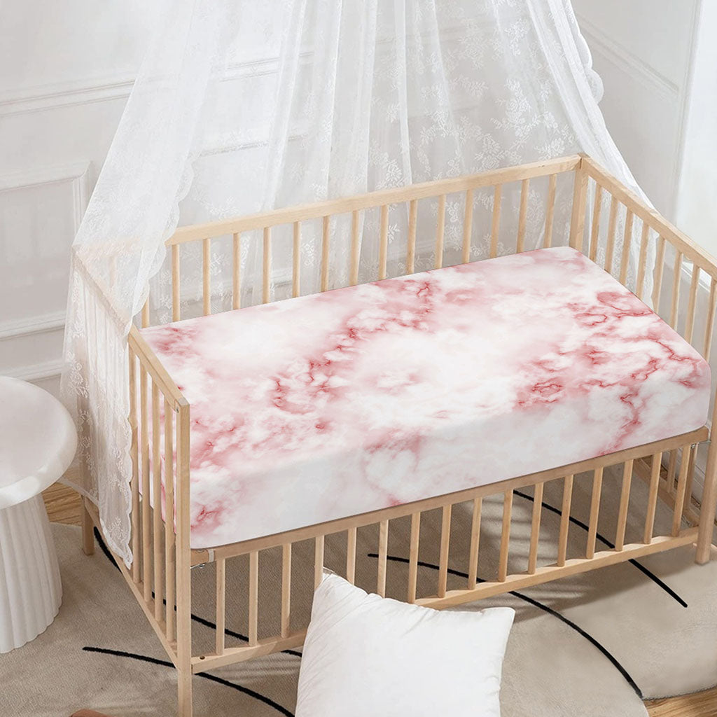 Rose Pink Marble Print Baby Crib Sheet